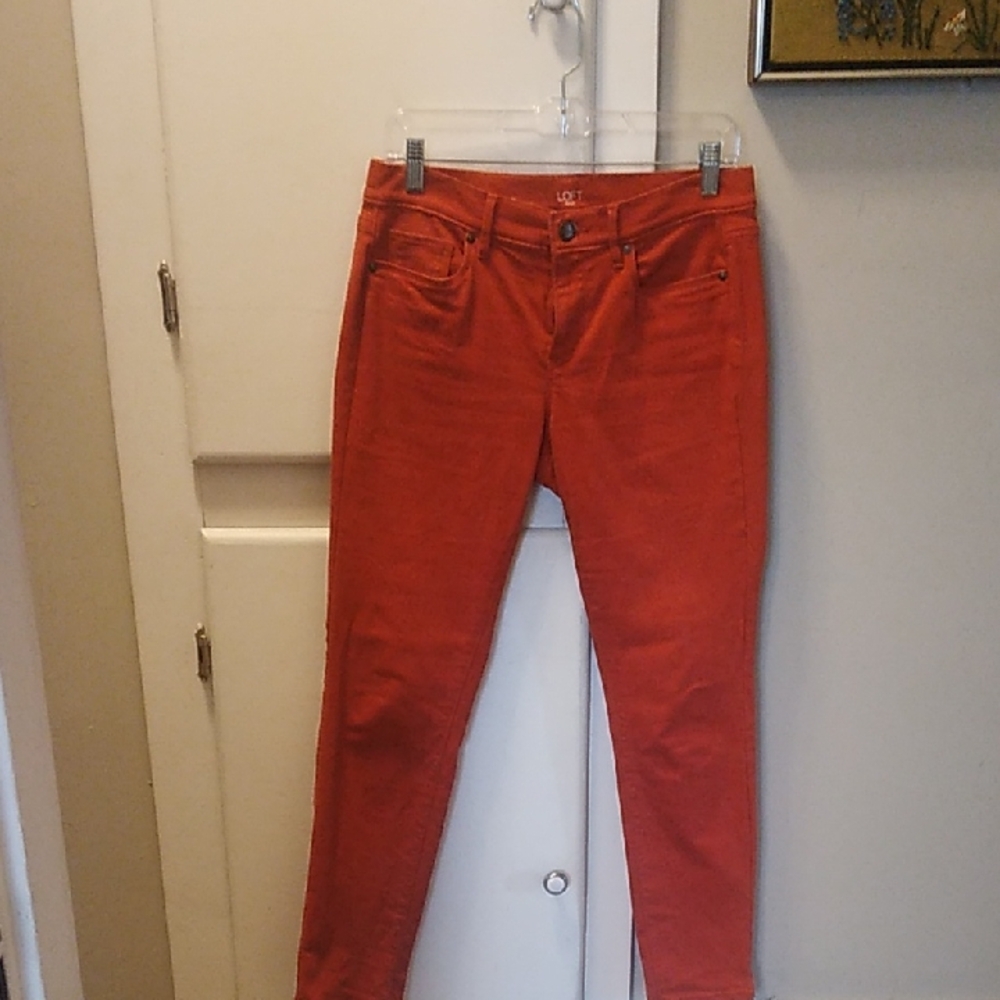 LOFT Skinny Ankle Jeans in Bright Orange-Red